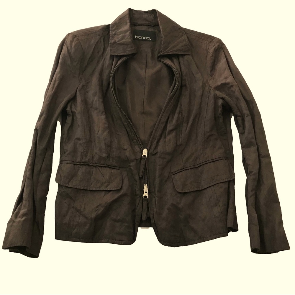 bianca. brown crinkle effect blazer jacket